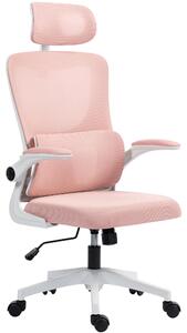 Vinsetto Sedia da Ufficio Regolabile e Reclinabile con Poggiatesta Rimovibile, in Tessuto a Rete, 60x59x114-122 cm, Rosa
