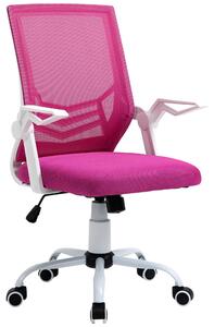 Vinsetto Sedia Da Ufficio Ergonomica Con Braccioli E Supporto Lombare, Poltrona Ufficio Girevole E Altezza Regolabile In Tessuto Rosa
