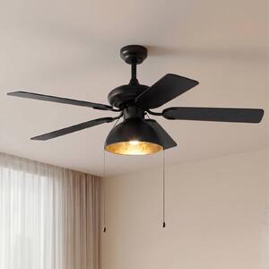 Ventilatore da soffitto Lucande con luce Shamoian, silenzioso, Ø 130 cm Shamoian, Nero, Soggiorno / Sala da pranzo, Metallo, Vintage