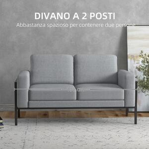 HOMCOM Divano 2 Posti in Tessuto Effetto Lino con Gambe in Acciaio e Cuscini Imbottiti, 138x70x83.5 cm, Grigio