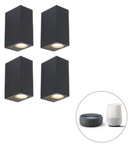 Set di 4 lampade da parete intelligenti nere IP44 con 8 WiFi GU10 - Baleno