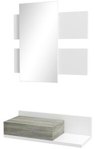 HOMCOM Mobile da Ingresso 2 in 1 con Specchio da Parete 75x3.5x75 cm e Cassetto 75x30.5x20 cm, Grigio e Bianco