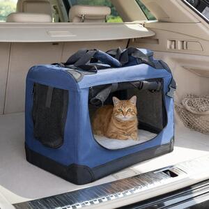 Trasportino per gatti Belviona, borsa da trasporto leggera e robusta, pieghevole con finestre in rete, cuscino interno e tasche, 50x34x36 cm, blu navy