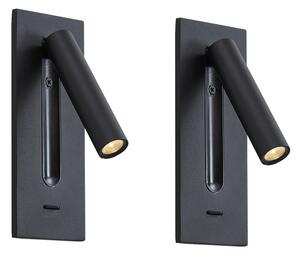 Set di 2 lampade da parete moderne nere con LED inclusi - Plaza