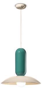 Lampadario sospensione ceramica decorata Due volumi sovrapposti PAU Diametro ? 31XH 36 cm - 1 x max 53W E27 interno COLORE CREMA - TURCHESE