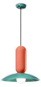 Lampadario sospensione ceramica decorata Due volumi sovrapposti PAU Diametro ? 31XH 36 cm - 1 x max 53W E27 interno COLORE Turchese -Arancio