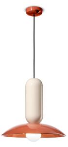 Lampadario sospensione ceramica decorata Due volumi sovrapposti PAU Diametro ? 31XH 36 cm - 1 x max 53W E27 interno COLORE ARANCIO POK�-CREMA
