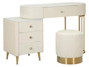 Toeletta lussuosa e raffinata in simil pelle trapuntata e struttura in metallo dorato METAL AND Dimensioni 120x40xh 75 cm top in simil marmo colore Bianco-Oro