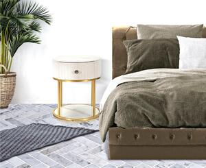Comodino con struttura in metallo bianco e cassetto in legno, MONTPELLIER, Dimensioni 42X42x h 48 cm - Peso 6.4 kg La struttura in metallo dorato e tessuto imbottito