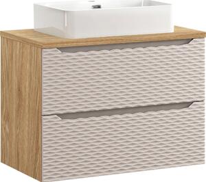 Mobile Bagno 80 Cm Con Lavabo Da Appoggio – Rovere Oliato + Beige Fresato