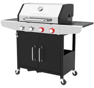 Griglia a gas ProfiCook fino a 450°C | griglie in ghisa | incluso regolatore di pressione del gas e tubo flessibile | 4 bruciatori | griglia a gas | 2 ripiani | PC GG 1311