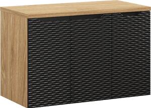 Armadietti Da Bagno 90 Cm Nero Opaco Rovere Con Fresature + Piano