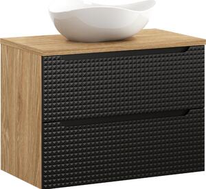 Mobile Bagno 80 Cm Nero 3D Piano In Rovere Con Lavabo Cloud