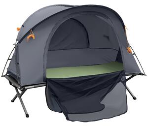Outsunny Set tenda da campeggio 3 in 1 con letto da campo 1 persona, tenda e 1 materasso gonfiabile - borsa per il trasporto inclusa