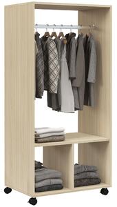 HOMCOM Armadio appendiabiti scaffale 2 nicchie asta appendiabiti 4 ruote girevoli dim. 60L x 40P x 128H cm legno naturale