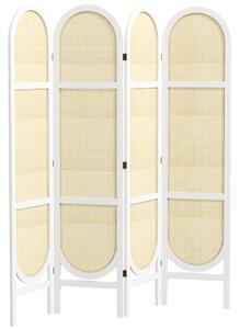 HOMCOM Paravento interno in legno 4 pannelli 170 x 160 cm pieghevole e portatile, motivo intrecciato a mano, bianco
