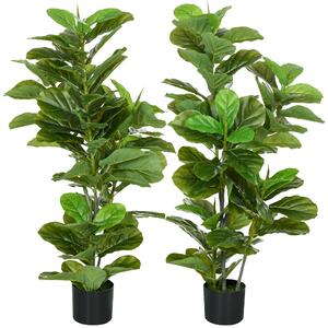 HOMCOM Lot de 2 piante artificiali fico artificiali a foglie albero artificiale con vaso incluso altezza 110 cm verde
