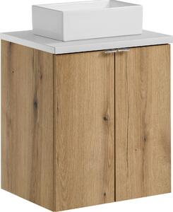 Mobile Bagno 50 Cm In Rovere Con Piano Bianco E Lavabo Da Appoggio