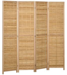 HOMCOM Paravento in legno separatore di ambienti divisorio pieghevole 4 pannelli in bambù 160 x 170 cm naturale chiaro