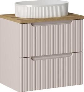 Set Da Bagno 60 Cm In Cashmere Con Lavabo Da Appoggio E Piano In Rovere