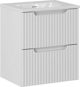 Mobile Bagno Bianco Opaco Scanalato 50 Cm Con Lavabo In Vetroceramica 51 Cm