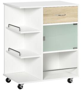 HOMCOM Carrello da cucina isola centrale cucina ruote girevoli a 360° scaffali con barriere 65 x 39 x 80 cm bianco
