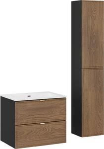 Mobile Bagno 60 Cm Con Lavabo E Colonna Rovere Casella Nero