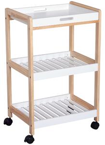 HOMCOM Carrello da servizio desserte da cucina a ruote 2 ripiani + piano removibile legno di pino MDF bianco