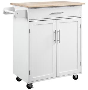 HOMCOM Carrello da Cucina con Ruote Chariot da Servizio Isola da Cucina con Cassetto Armadio e Porta-Strofinacci - Bianco