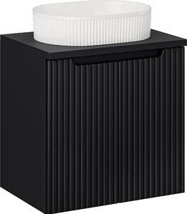 Mobile Bagno 60 Cm Nero Opaco Con Lavabo Da Appoggio Bianco Scanalato