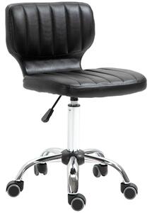 HOMCOM Sgabello a rotelle - sgabello da lavoro girevole a 360° - sgabello ergonomico - altezza seduta regolabile 47-62 cm - rivestimento sintetico imbottito nero metallo cromato