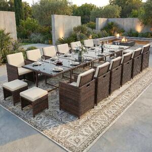 Gruppo di sedute in poly rattan tavolo da pranzo salotto set di mobili da giardino 17 pezzi 1x tavolo + 12x sedie + 4x sgabelli - marrone