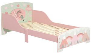 ZONEKIZ Letto per Bambini 3-6 Anni con Bordi Rialzati, Doghe e Fantasia con Animali, 140x70 cm, Rosa