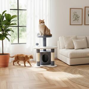 Belviona tiragraffi per gatti 65 cm, tiragraffi compatto con grotta, area per sdraiarsi e pali in sisal, stabile luogo di gioco e riposo, grigio/bianco