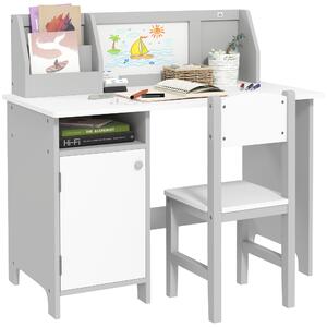 HOMCOM Set tavolo e sedia per bambini con lavagna - scrivania per bambini +5 anni - 90L x 45l x 85H cm Grigio