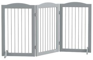 PawHut Barriera di Sicurezza per Cani per Scale e Porte Design Pieghevole e Supporto a Terra 154x30x80 cm Grigio | Aosom Italy
