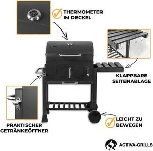 BBQ a carbonella con griglia in ghisa e termometro - Vassoio per la carbonella regolabile e carrello per grigliate per un barbecue perfetto