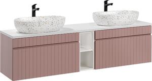Set Di Mobili Da Bagno 180 Cm Con Doppio Lavabo In Cemento Colato
