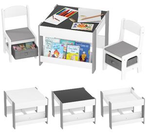 HOMCOM Set Tavolino per Bambini e 2 Sedie, Piano del Tavolo 2 in 1 con Lavagna e Contenitori, Grigio|Aosom