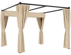 Outsunny Gazebo Pergola 3x3m in Metallo con Tetto Retrattile in PA e Tende Laterali, Pergola da Giardino, Beige|Aosom