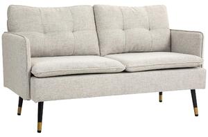 HOMCOM Divano 2 Posti in Tessuto Effetto Lino con Gambe in Acciaio e Cuscini Imbottiti, 139x68x80 cm, Bianco Crema | Aosom Italy