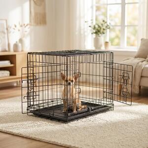Gabbia da trasporto pieghevole Belviona con vaschetta sul fondo, gabbia sicura per cani e gatti 61x44x51 cm