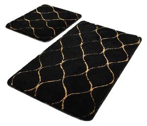 Set di 2 tappeti da bagno rettangolari neri Gold Wave - Foutastic