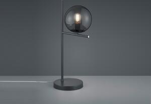 Lampada da comodino di design, antracite, con paralume sferico in vetro fumé, per la camera da letto