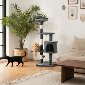 Belviona tiragraffi per gatti, tiragraffi compatto da 112 cm con palline da gioco, sisal e grotta di coccole, grigio scuro