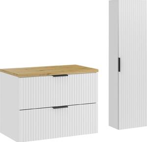 Set Di Mobili Da Bagno Bianco Opaco Scanalato Con Piano In Rovere Artisan