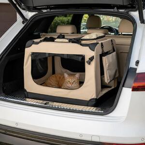 Trasportino per gatti Belviona, borsa da trasporto leggera e robusta, pieghevole con finestre in rete, cuscino interno e tasche, 70x52x50 cm, beige