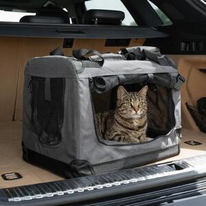 Trasportino per gatti Belviona, borsa da trasporto leggera e robusta, pieghevole con finestre in rete, cuscino interno e tasche, 50x34x36 cm, grigio scuro