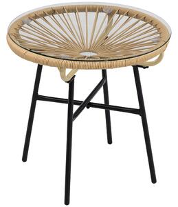 Outsunny Tavolino da Giardino in Rattan PE e Vetro, Tavolino da Caffè Rotondo per Balcone e Terrazza, Ø50x50cm, Beige