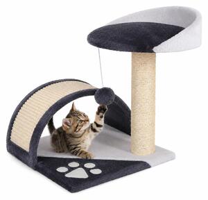 Tiragraffi compatto lionto, piccolo tiragraffi con pallina, arco tiragraffi e piattaforma di osservazione, salvaspazio, altezza 43 cm, grigio/bianco